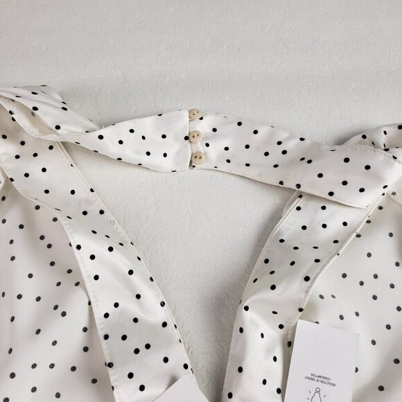 Zara Ruched Mini Halter Dress Womens Small White Black Polka Dot V Neck NEW - Picture 11 of 15